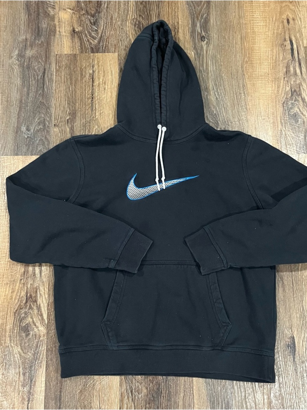 Vintage Y2K Nike Big Swoosh Black  Embroidered Hoodie Size L 875074-010